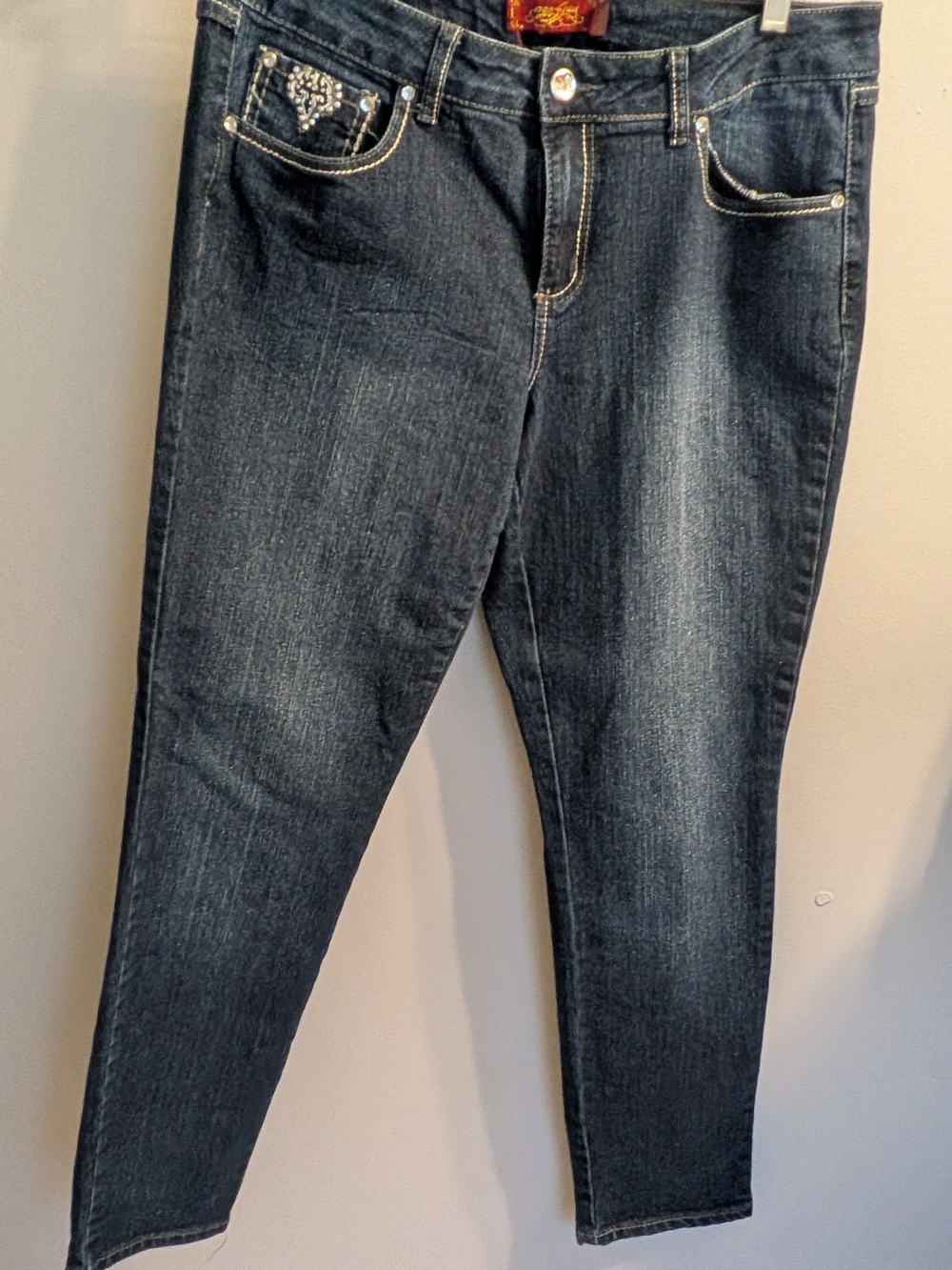 One 5 One Rhinestone Flap Pocket Jeans Size 12 Y2K Western Embellished Dark Wash - Picture 4 of 13